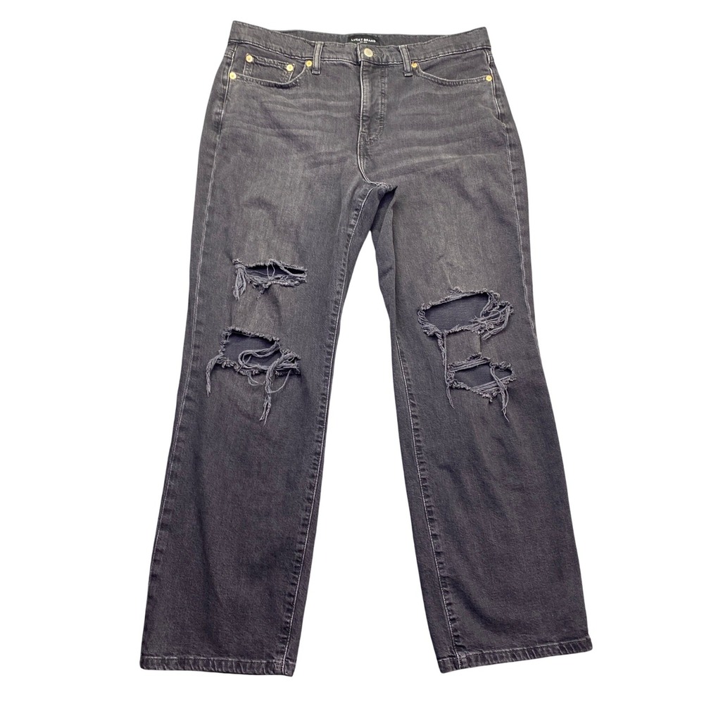 Lucky Brand Zoe High Rise Straight Leg Distressed Jeans Black Size 12/31R Grunge